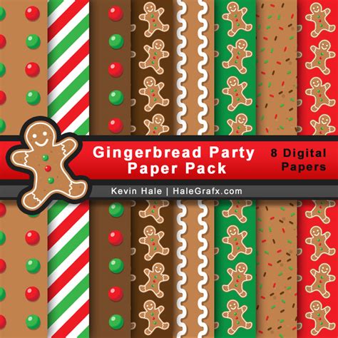christmas gingerbread party digital paper pack