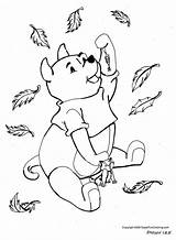 Coloring Pages Pooh Winnie Disney Leaves Autumn Kids sketch template