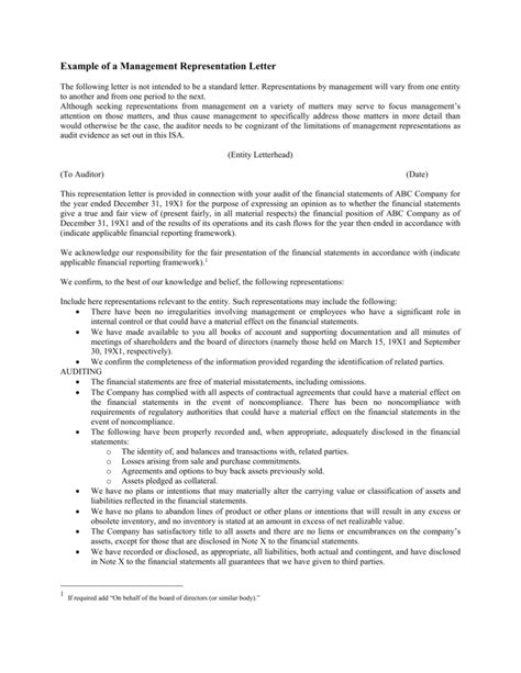 management representation letter