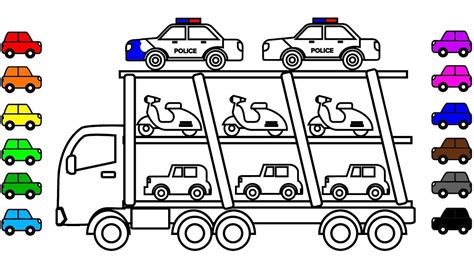 learn colors  kids  police car carrier truck coloring pages
