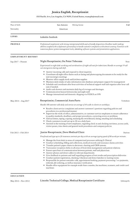resume sample receptionist receptionist resume samples sample