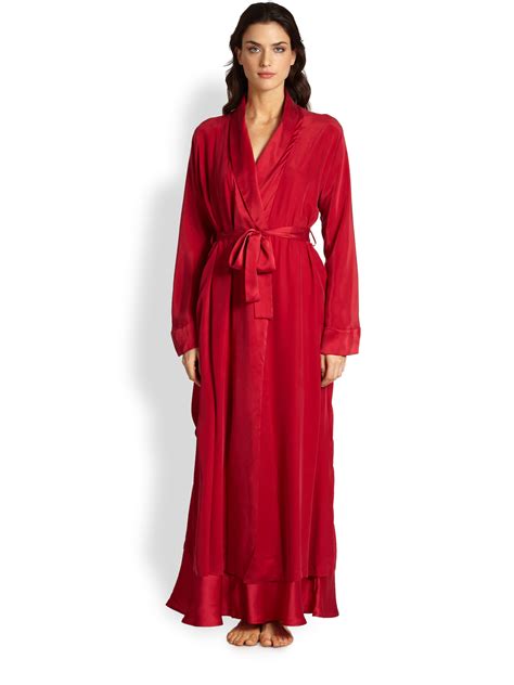Donna Karan Long Silk Glamour Robe In Red Lyst