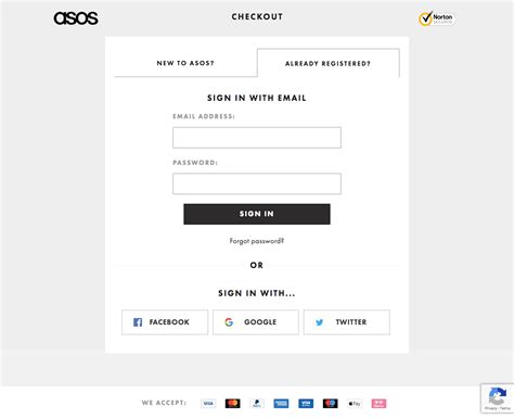 asos account selection    account selection examples baymard institute