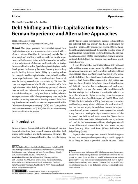 pdf debt shifting and thin capitalization rules german