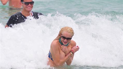 Lindsay Lohan Loses Her Bikini Top At Miami Beach Exposes Breast