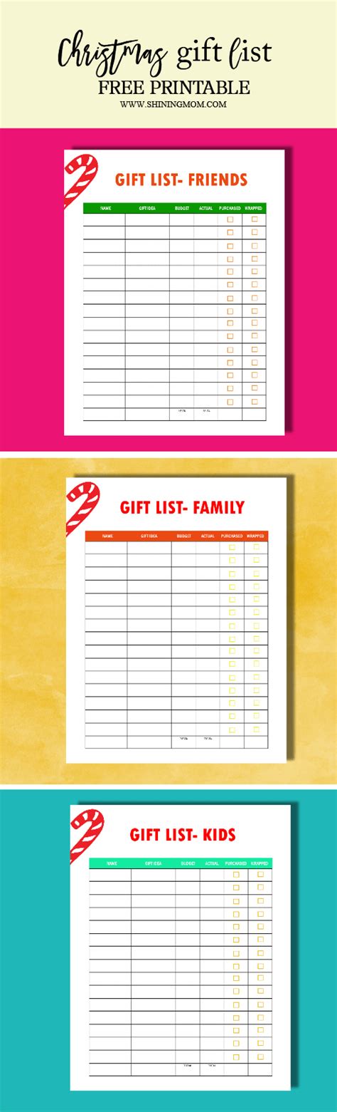 printable christmas gift list