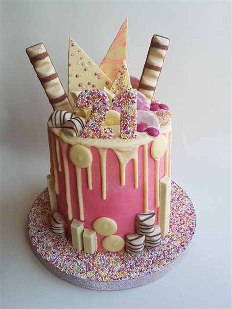 Pink 21st Drip Cake Sweetie Cake Candy Birthday Cakes Drip Cakes