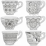 Coloring Tea Pages Cups Cup Adult Printable Teacup Saucer Teacups Colouring Adults Zentangle Stacked Bear Template Sheets Books Drawing Year sketch template