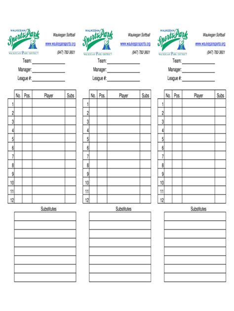 baseball lineup sheets fill  printable fillable intended