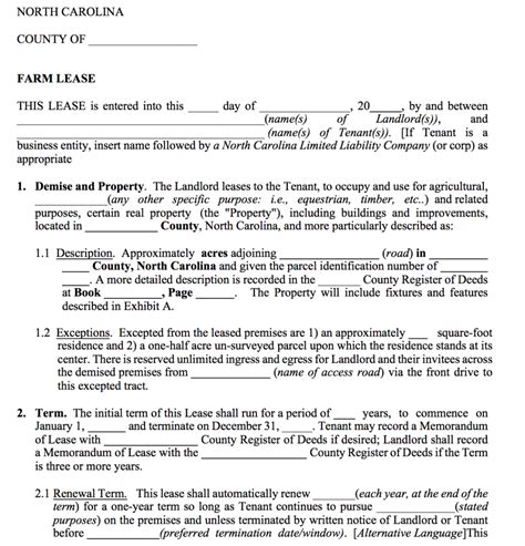 farm lease template    website nc state extension