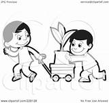 Two Coloring Boys Outline Pushing Clipart Plant Cart Illustration Royalty Rf Lal Perera sketch template