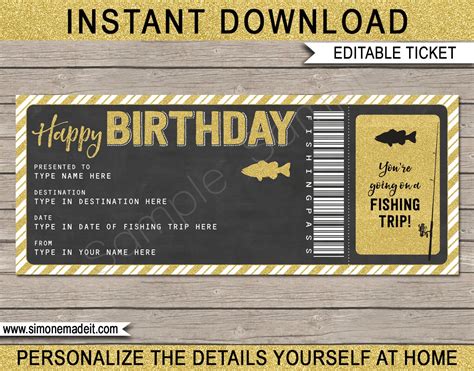 printable fishing birthday gift voucher pass certificate etsy