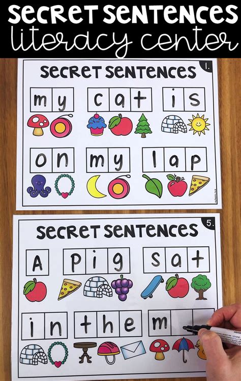 secret sentences literacy center literacy centers kindergarten