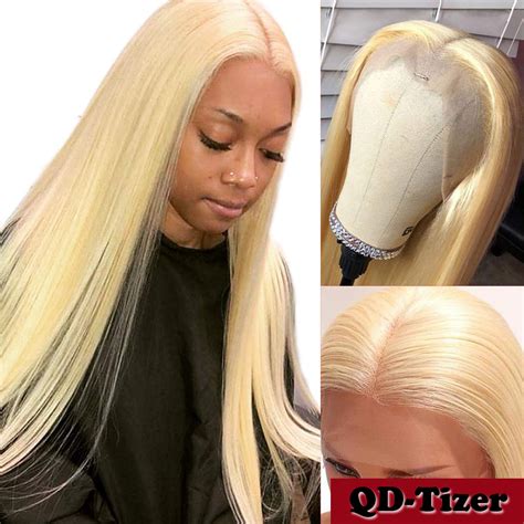 synthetic hair lace front wig straight long full wigs 613 light blonde