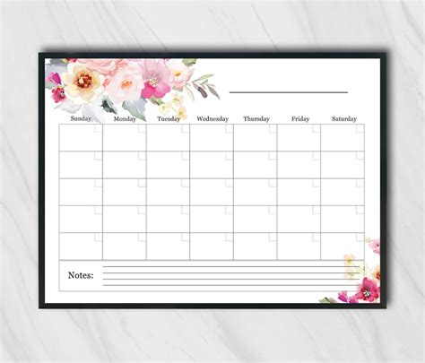 Large Blank Wall Calendar 2019 Horizontal Printable Blank Etsy