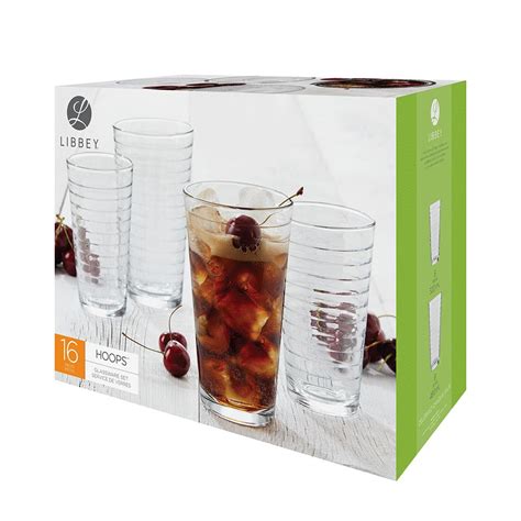 Libbey Tumbler And Rocks Hoops Drinking Glass Combo Set Of 16