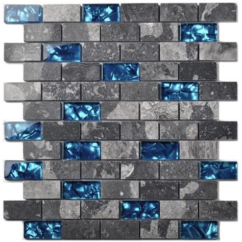 Tst Glass Stone Tiles Black Dark Grey Squared Grid Marble Kitchen