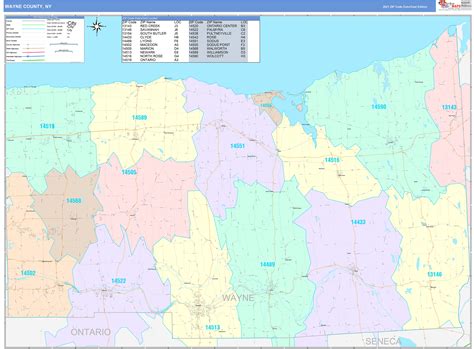 wayne county ny wall map color cast style  marketmaps mapsalescom