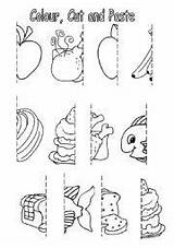 Cut Paste Worksheets Food Color Colour Activities Worksheet Healthy Printable Esl Crafts Kindergarten Coloring Kids Pages Place Animals Pre Preschool sketch template