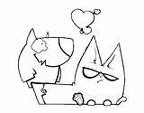 Cat Dog Coloring Lovers Coloringcrew sketch template