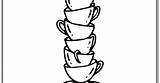Cups Coloring Tea Stacking Printable sketch template