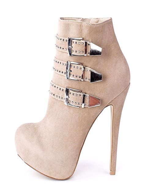 women s suede booties pointed toe stiletto buckles decor platform high