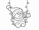 Coloring Swinging Snowman Coloringcrew sketch template