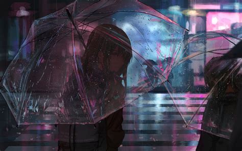 Download Wallpaper 3840x2400 Girl Umbrella Anime Rain
