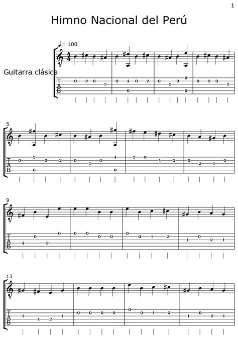 himno nacional del peru sheet   classical guitar