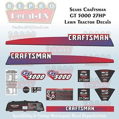sears craftsman gt hp lawn tractor vintage reproduction decal set  pc ebay
