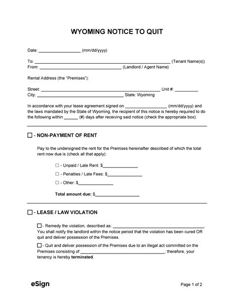 wyoming eviction notice templates   word