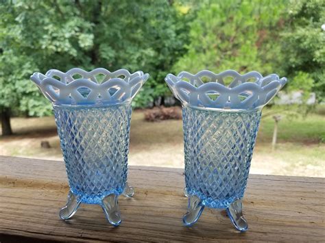 Vintage Blue Opalescent Depression Glass Katy Vase By Imperial Glass
