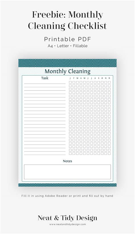 printable monthly cleaning checklist neat  tidy design
