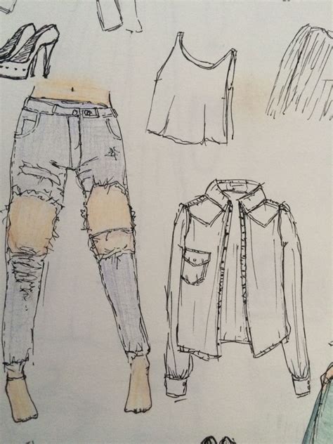 ripped jean dress design sketches jeans drawing