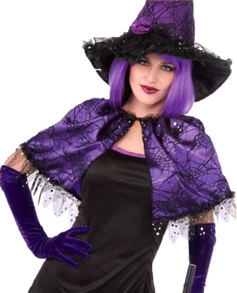 witch capelet halloween costume cape purple black spiderwebs lace adult