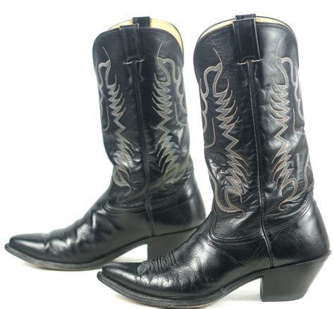 nocona black leather pointy toe cowboy western boots vintage   mens  ee  oldrebelboots