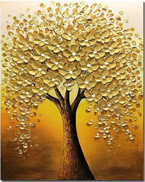 handmade large gold money tree painting modern landscape oil