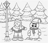 Winter Coloring Christmas Clipart Drawing Pages Kids Landscape Scenery Season Outline Drawings Easy Scene Snow Printable Cliparts Fun Village Clip sketch template