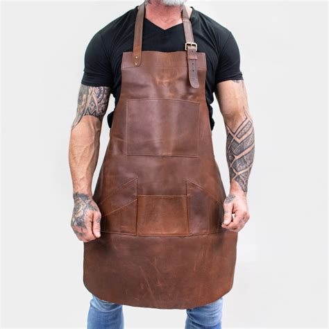 multi pocket brown leather apron full grain leather apron  diy mahi leather
