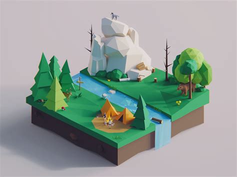 low poly words forest