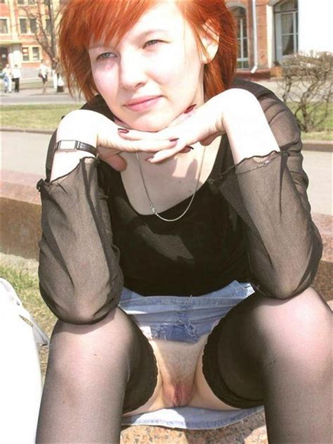 Redhead Amateur Shows Upskirt Outdoors
