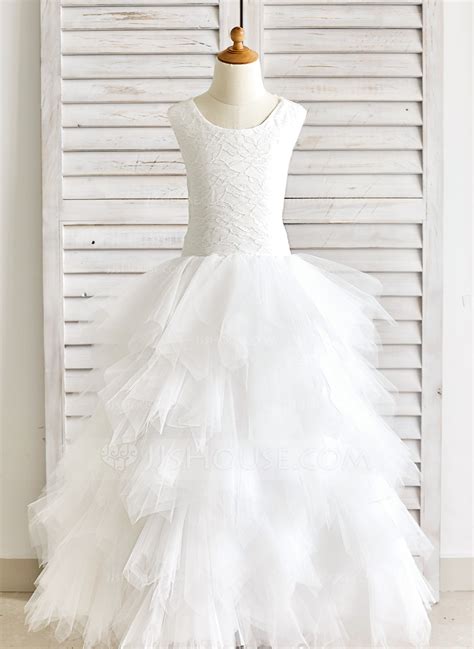 ball gown ankle length flower girl dress tulle lace sleeveless scoop