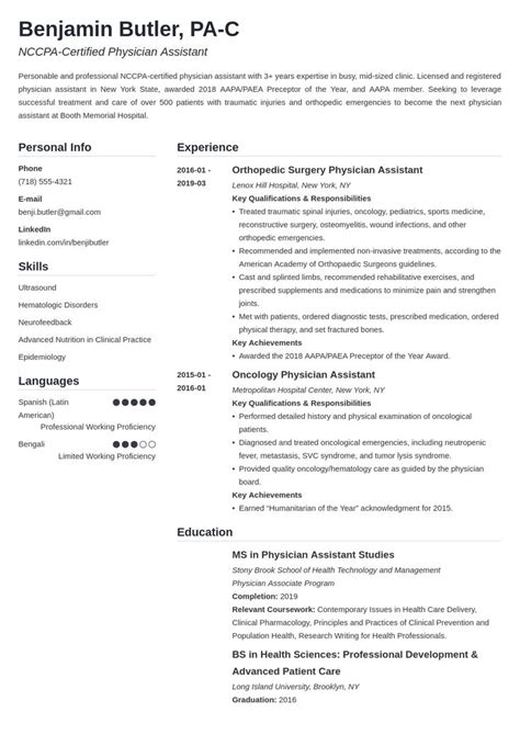 physician assistant resume  template simple resume examples