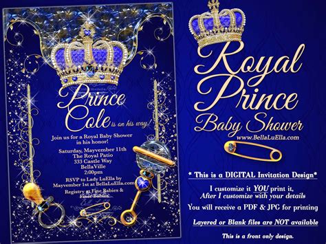 royal prince baby shower invitation boy baby shower royal blue crown