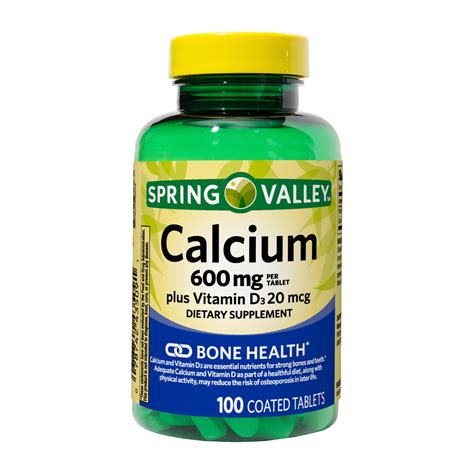 spring valley calcium plus vitamin d tablets dietary supplement 600 mg