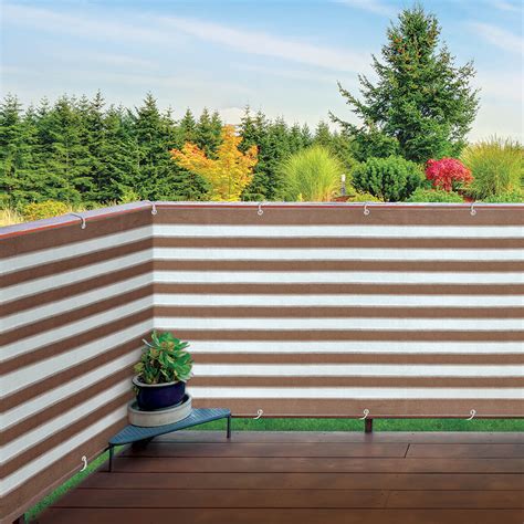 Brown And White Striped Deck And Fence Privacy Screen