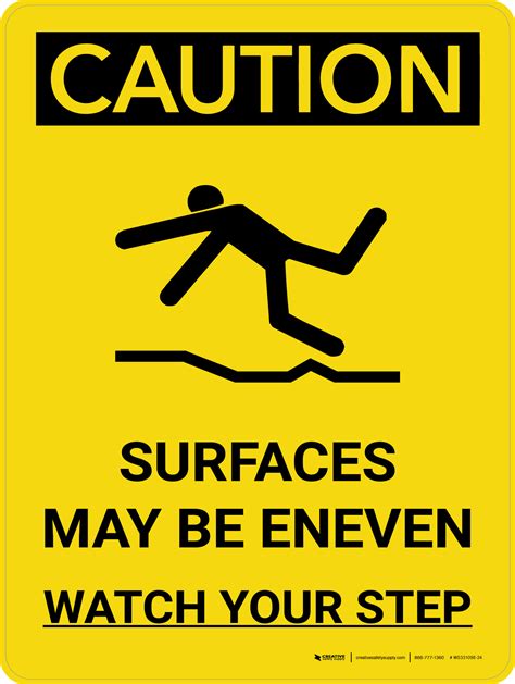 caution surfaces   uneven portrait  icon wall sign