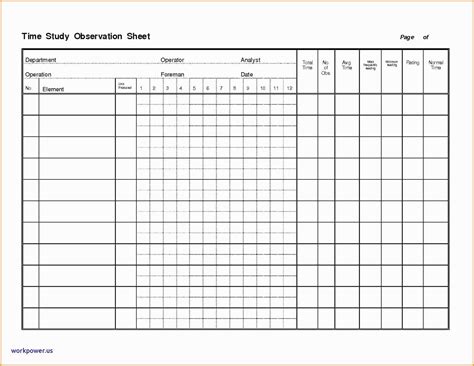 time study template excel    time study template