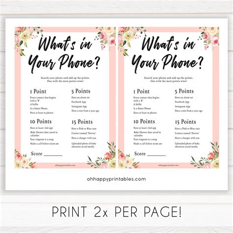 whats   phone game spring floral printable baby shower games
