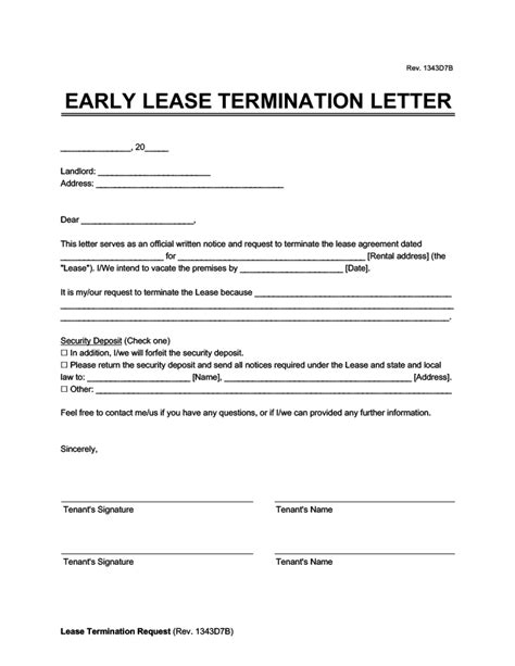 sample letter  landlord  tenant terminating lease